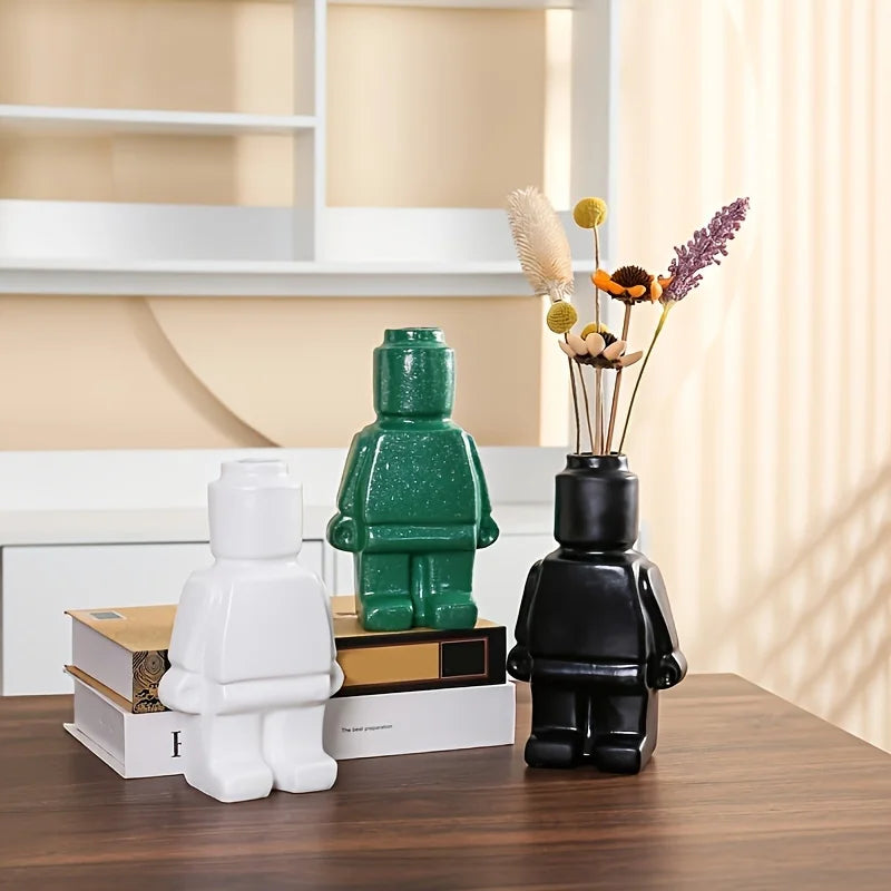 Nordic Style Ceramic Robot Vase Indoor